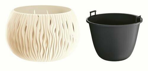 Maceta con inserto SANDY BOWL crema 29cm