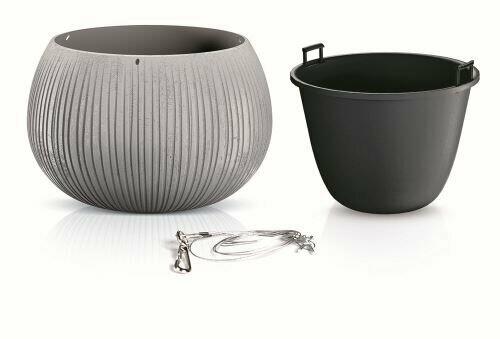 Maceta con inserto y acero. cable BETON BOWL WS gris 37 cm